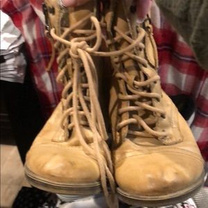 American rag beige lace up cream combat boots used